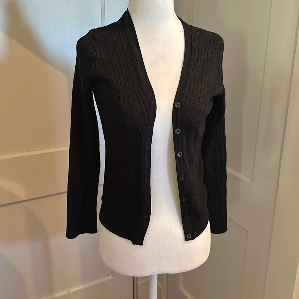 Women’s Black Classic Sweater Cardigan Braided Detail Size Small